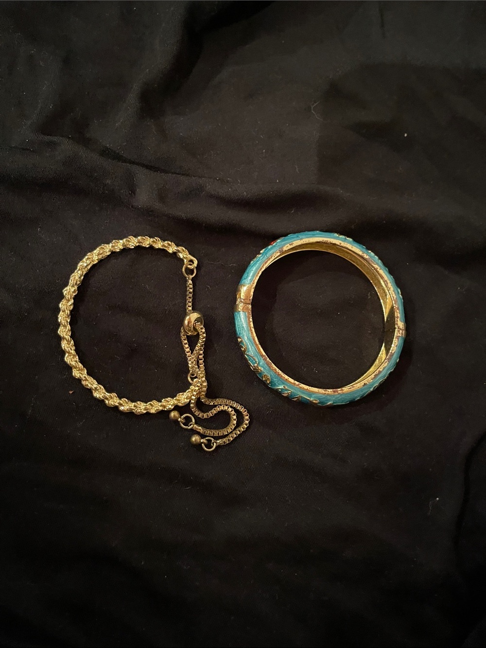 Gold-Tone Rope Bracelet and Turquoise Enamel Bangle Set